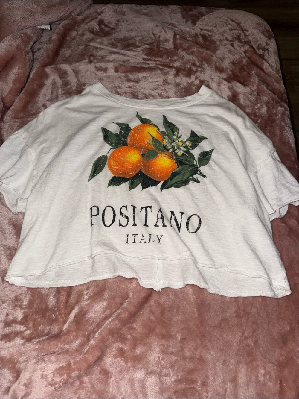 Positano Italy White Crop Tee with Orange Graphic